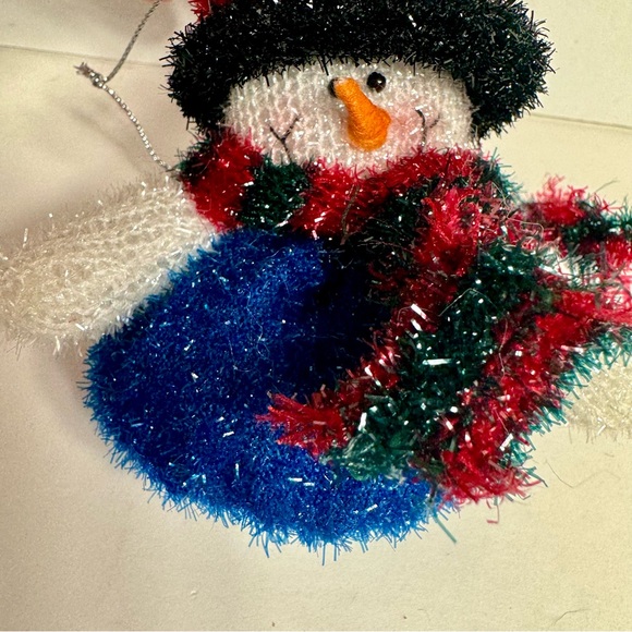 NWT. Fuzzy knit snowman ornament. Snowman has cute colorful scarf and hat. - Picture 1 of 7